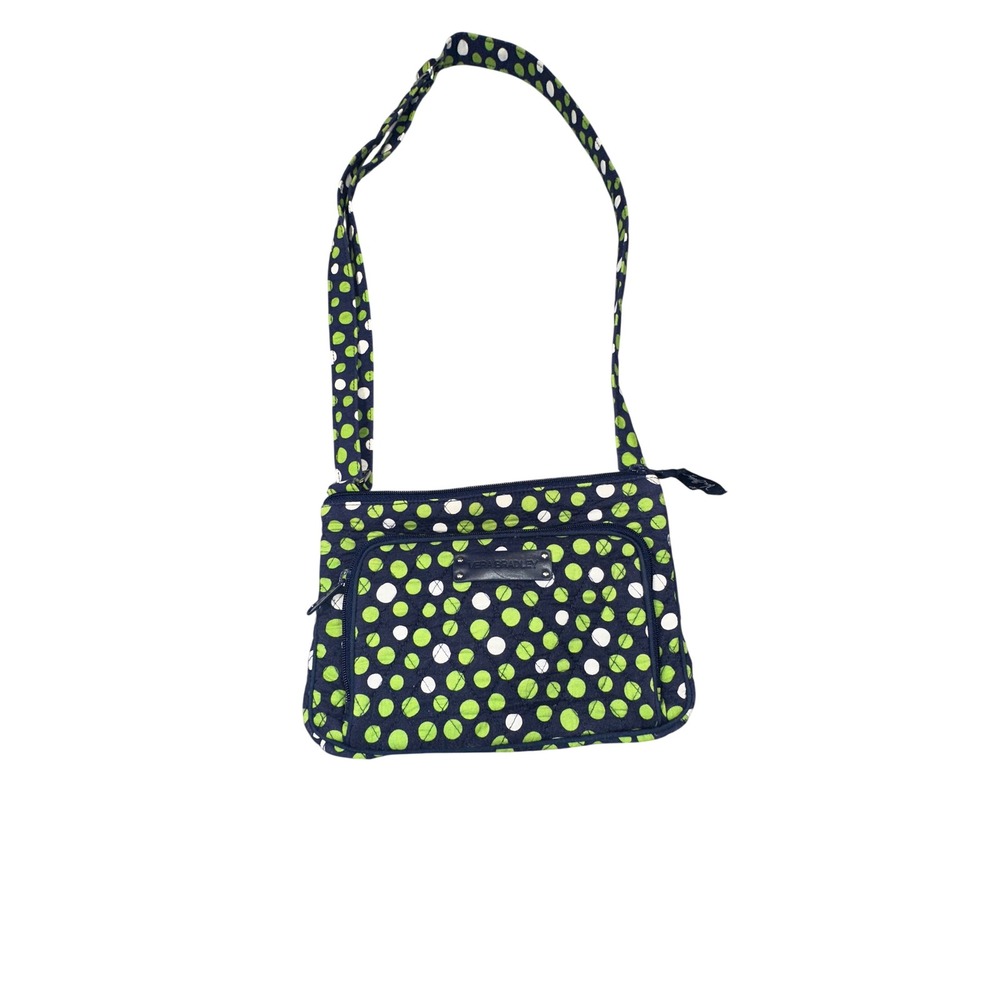 Vera Bradley Quilted Crossbody Bag Navy Blue Lime Green Polka Dot Wallet Pocket